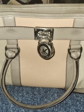 Michael Kors Cream and Beige Satchel with MK Lock
